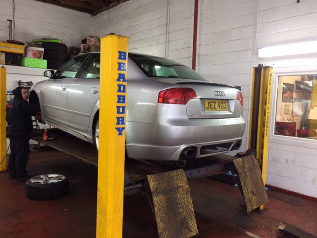 A car on a ramp in Hobson Test Centre